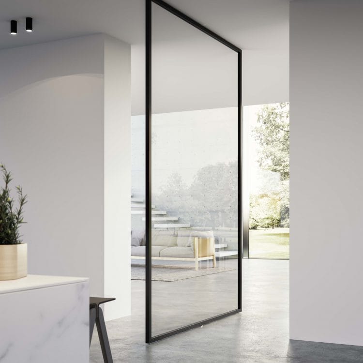 porte à pivot en verre